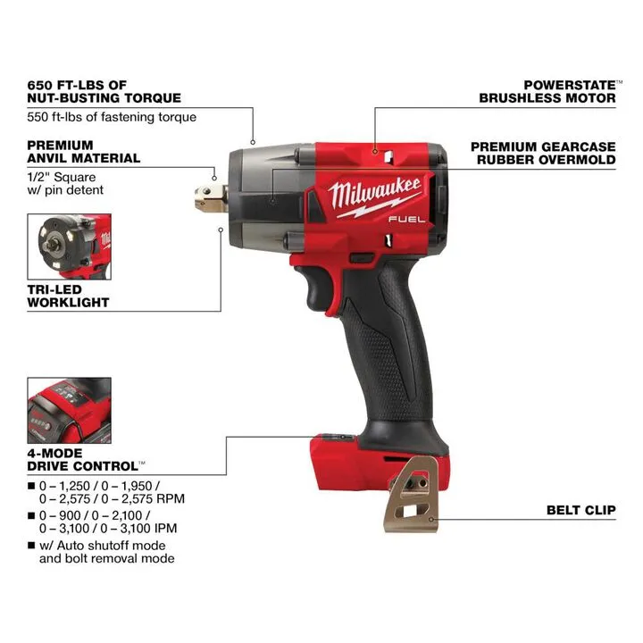 Milwaukee M18 FUEL 1/2 Mid-Torque Impact Wrench with Pin Detent (Bare Tool) 1