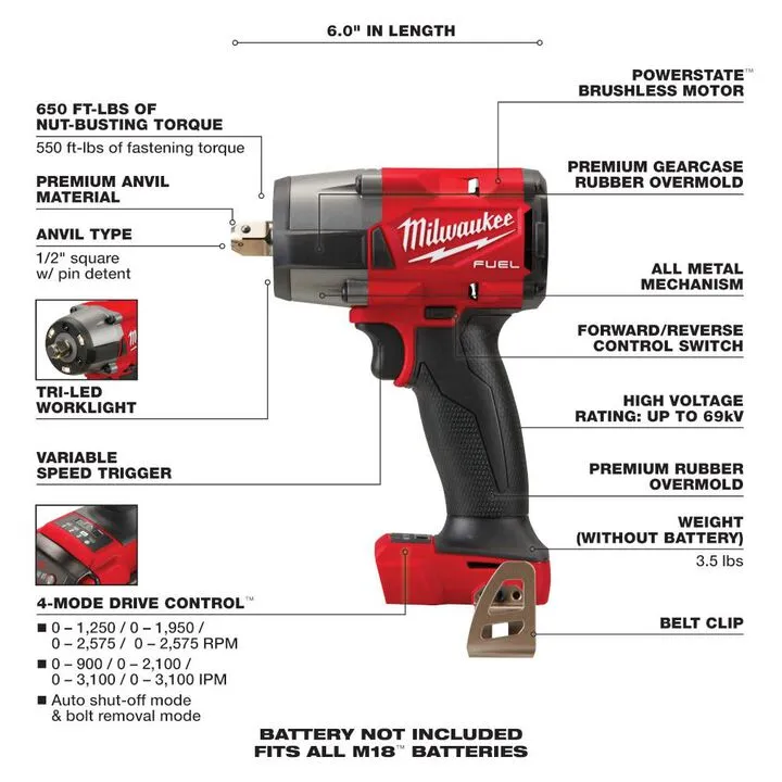 Milwaukee M18 FUEL 1/2 inch Impact Wrench (Bare Tool) - Reconditioned Professional Grade 2