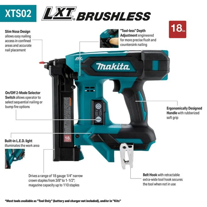 Makita 18V LXT Lithium-Ion Brushless Cordless 1/4 Inch Narrow Crown Stapler (Bare Tool) 1