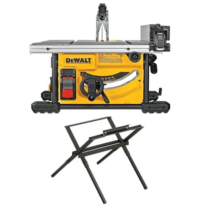 DEWALT 8-1/4 Inch Portable Jobsite Table Saw & Heavy-Duty Rolling Stand Bundle
