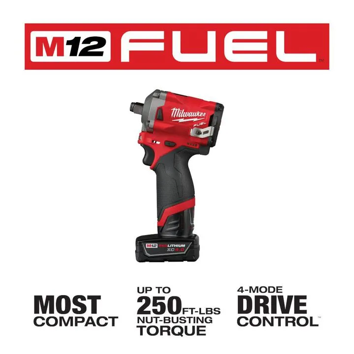 Milwaukee M12 FUEL Stubby 1/2 in. Impact Wrench Kit - Professional Compact Performance 2
