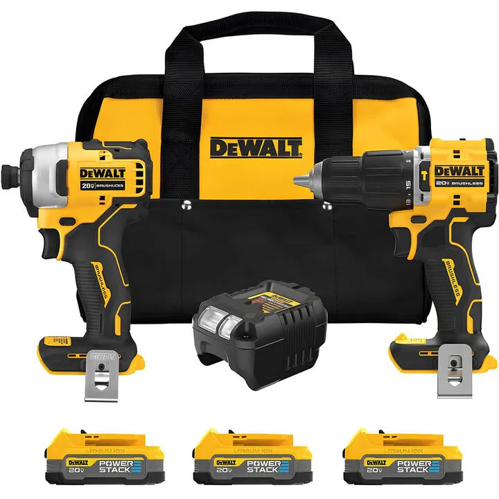 DEWALT ATOMIC 20V MAX Brushless Drill & Impact Driver Combo Kit with 3 POWERSTACK Batteries