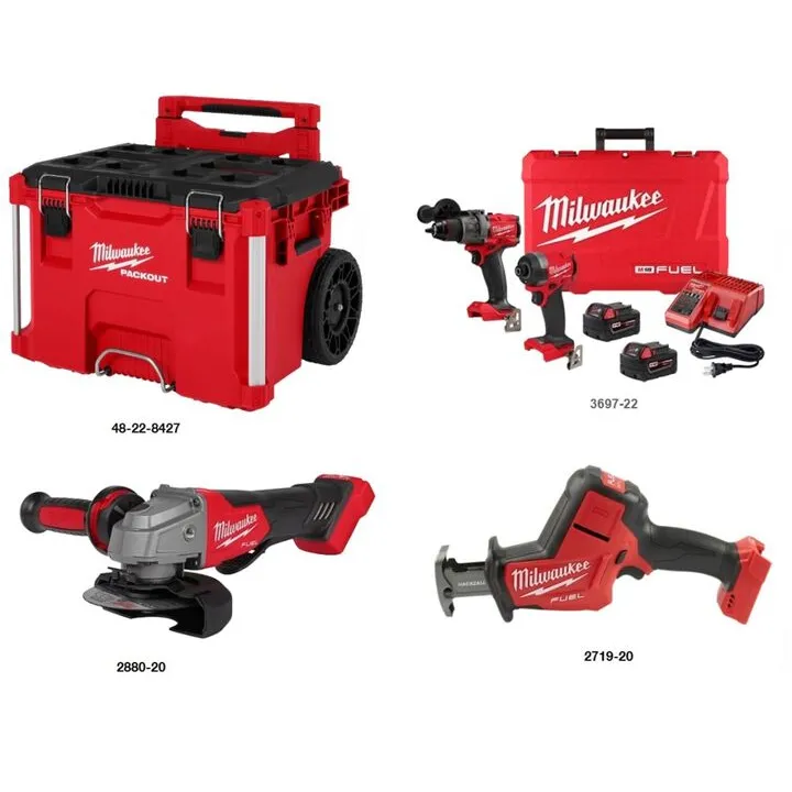 Milwaukee Packout Rolling Tool Box with M18 Grinder and Hackzall 2-Tool Kit 1