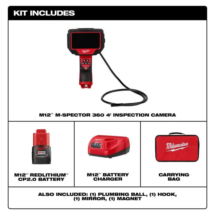 Milwaukee M12 M-Spector 360 4' Inspection Camera Kit - Professional Diagnostic Solution 1