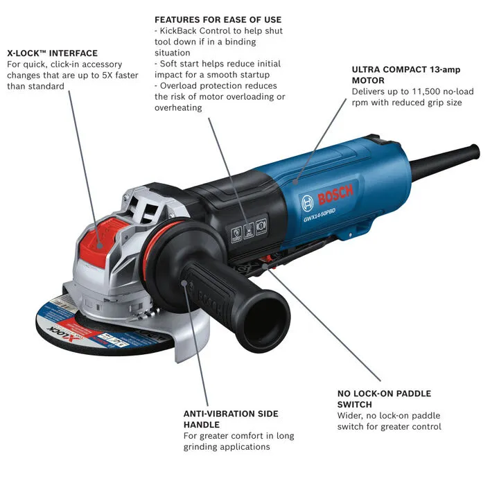Bosch Recon 5 Inch X-LOCK Angle Grinder with Brake and No Lock-On Paddle Switch 4