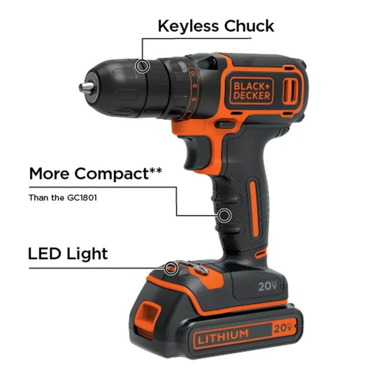 Black and Decker 20V MAX Lithium Cordless Drill/Driver Kit for Home DIY 1