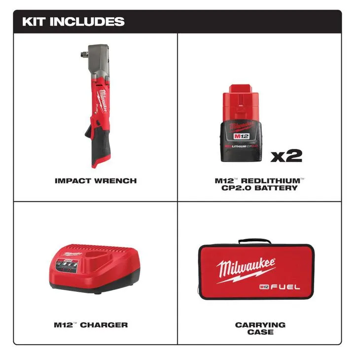 Milwaukee M12 FUEL 1/2 Inch Right Angle Impact Wrench Kit with Protective Boot 1