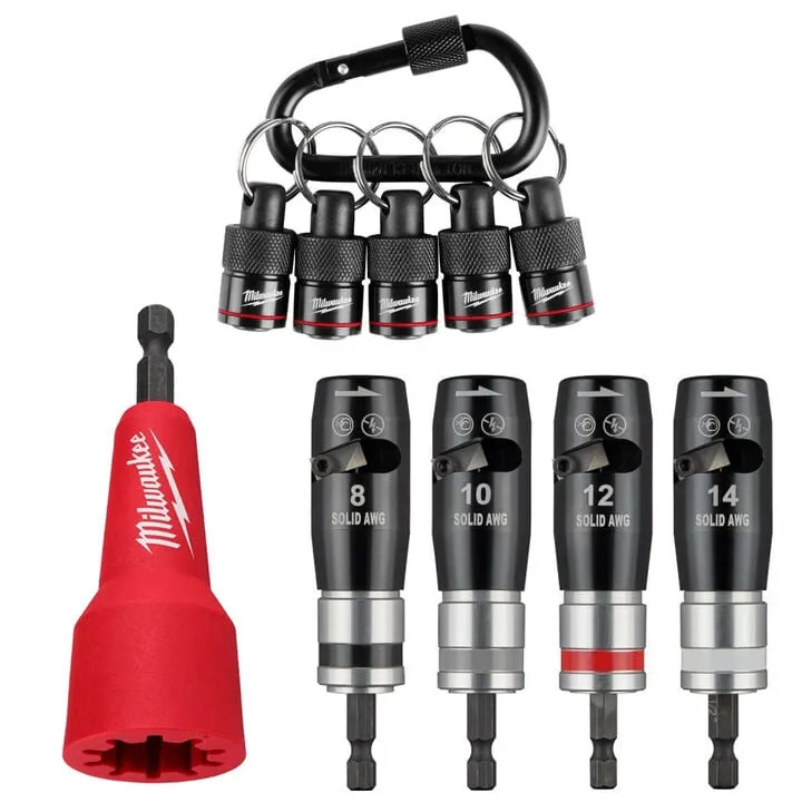 Milwaukee 4PC Solid Wire Stripper Set with Quick-Twist Connector Socket & 5PC Bit Holder
