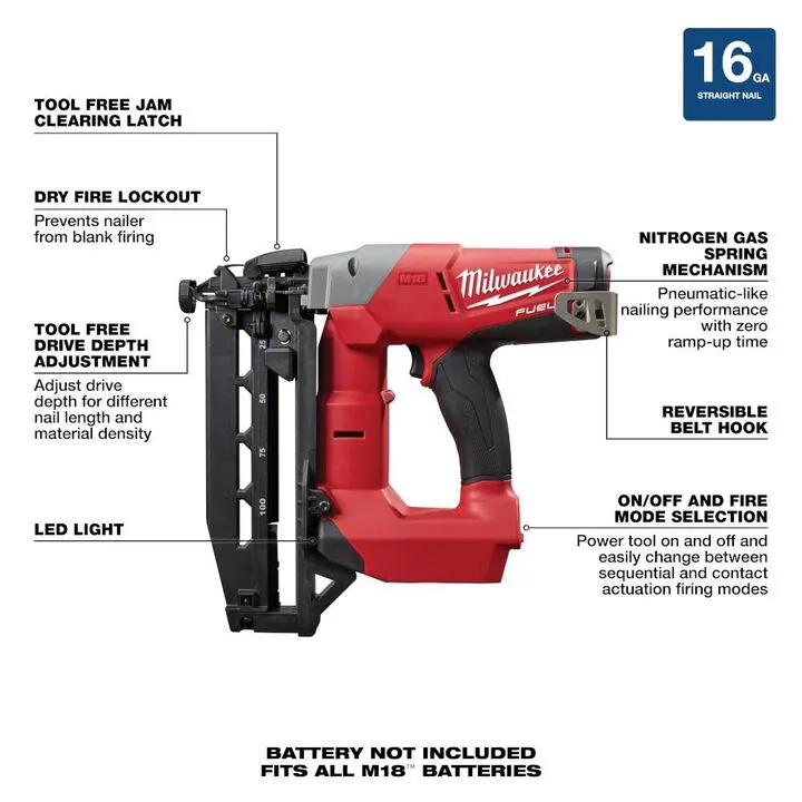 Milwaukee M18 FUEL 16 Gauge Straight Finish Nailer - Factory Reconditioned (Bare Tool) 5