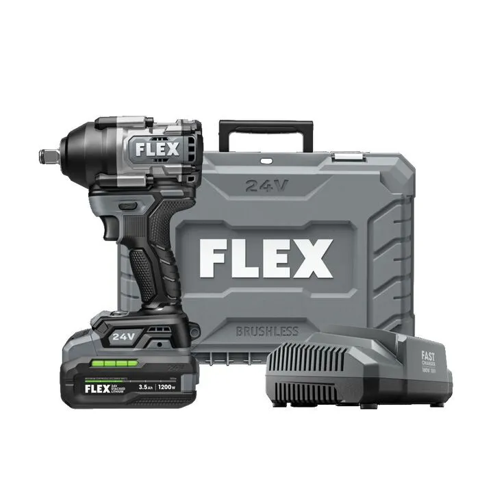 FLEX 24V Cordless 1/2 Inch Mid Torque Impact Wrench Stacked Lithium Kit 1