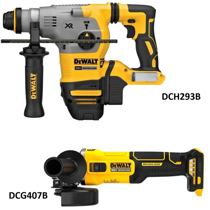 DEWALT 20V MAX XR Cordless Rotary Hammer and Slide Switch Grinder (Bare Tool) Professional Bundle 1
