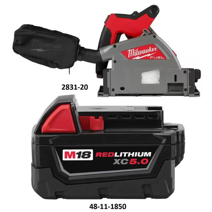 Milwaukee M18 6-1/2 Inch Plunge Track Saw with XC5.0 Battery Pack - High-Performance Professional Bundle 1