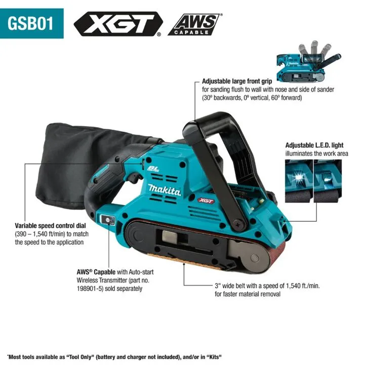 Makita 40V max XGT Brushless 3x21 Inch Belt Sander Bundle with 4Ah Battery & 150 Grit Abrasives 1