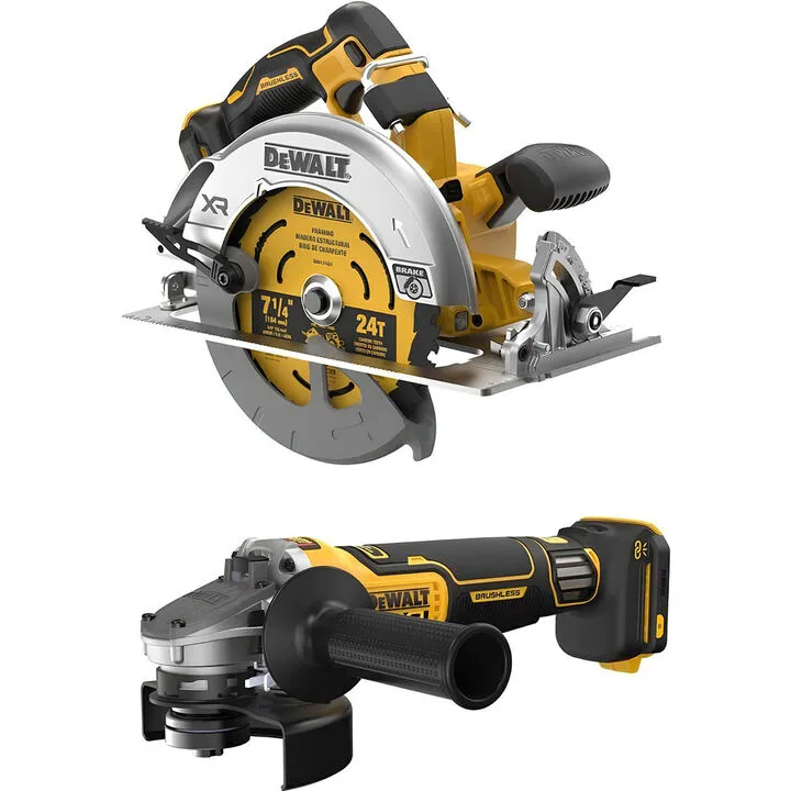DEWALT 20V MAX 7-1/4 Inch Cordless Saw & 4-1/2 Inch - 5 Inch Grinder Combo Kit