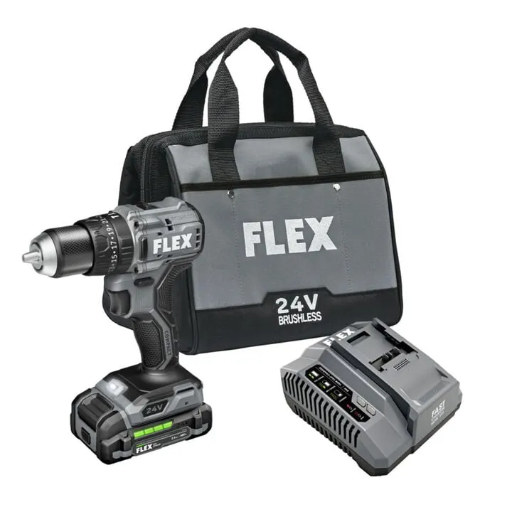 FLEX 24V Cordless 1/2 Inch 2-Speed Compact Hammer Drill Kit - Professional Performance Series