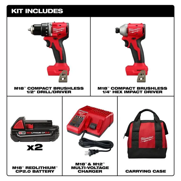 Milwaukee M18 Compact 2-Tool Combo Kit - Professional Performance Set 2