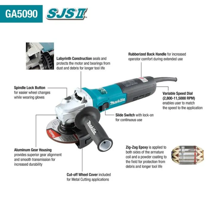 Makita 5-inch SJS II High-Power Angle Grinder - Engineered for Heavy-Duty Performance 1