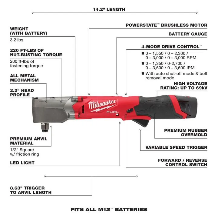 Milwaukee M12 FUEL 1/2-inch Right Angle Impact Wrench Kit - High-Performance Compact Power 3