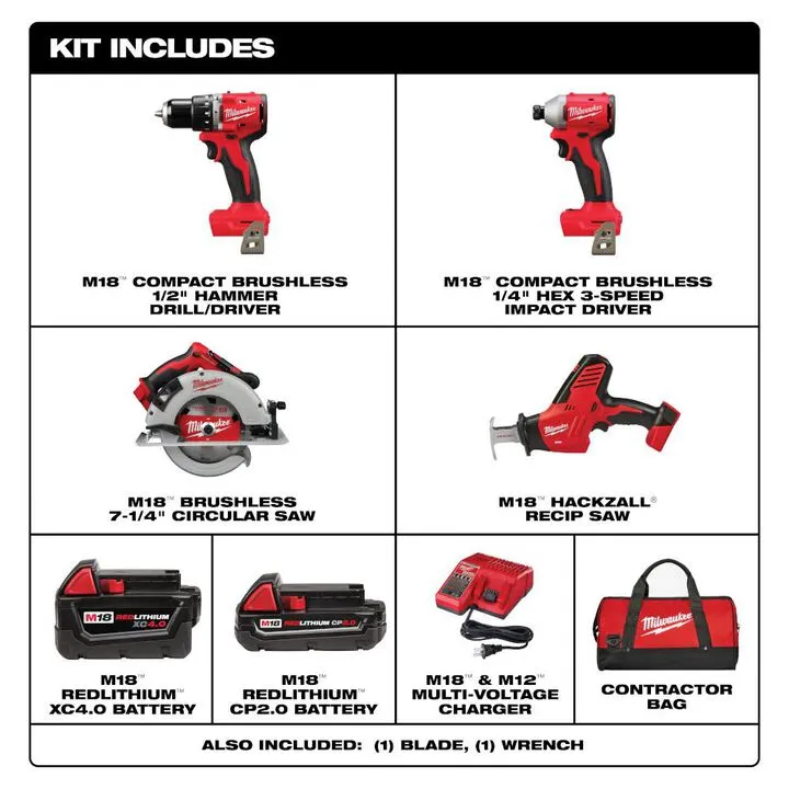 Milwaukee M18 4-Tool Combo Kit - Professional Grade Performance Set 1