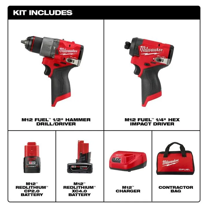 Milwaukee M12 FUEL Drill, Driver & Inflator Professional Combo Kit 4