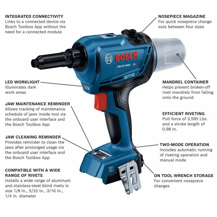 Bosch 18V Brushless Connected Rivet Tool (Bare Tool) - Professional Precision Series 1