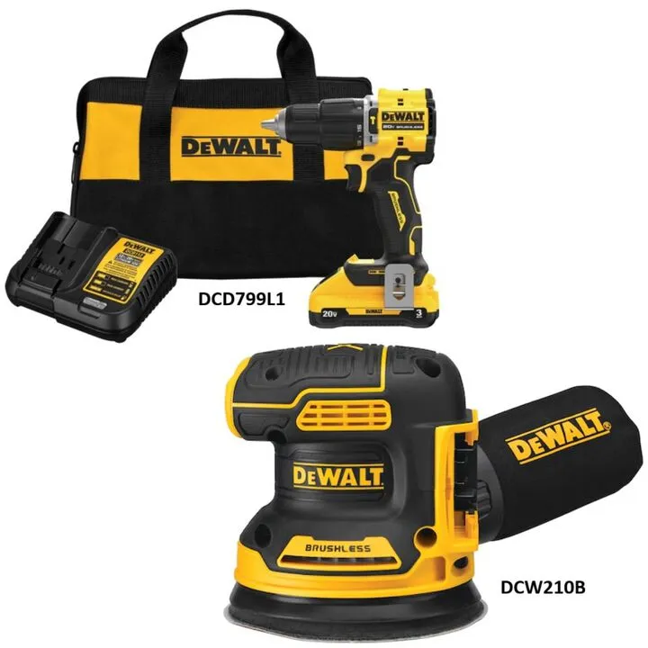 DEWALT 20V MAX 1/2 Inch Hammer Drill and 5 Inch Orbital Sander Combo (Bare Tool) 1