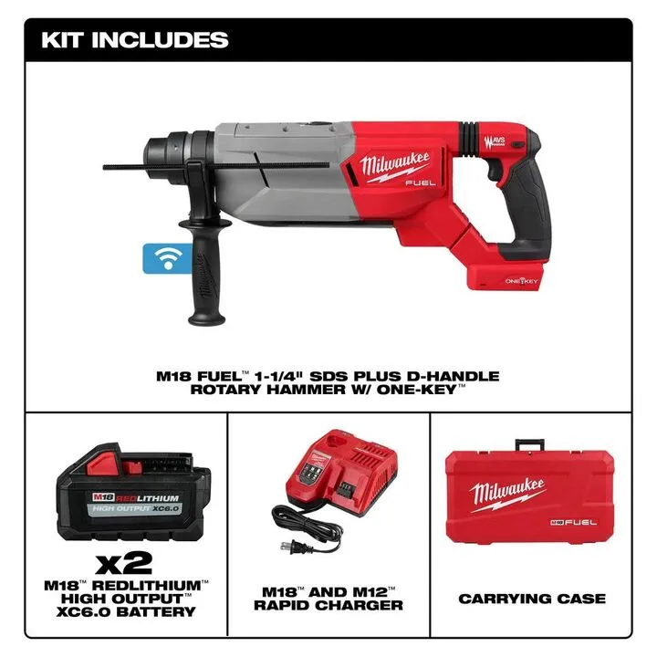 Milwaukee M18 FUEL 1 1/4 SDS Plus D-Handle Rotary Hammer Kit with ONE-KEY 1