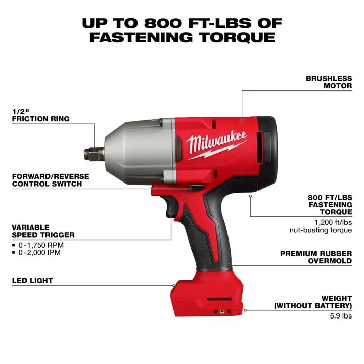 Milwaukee M18 Brushless 1/2 in High Torque Impact Wrench with Friction Ring (Bare Tool) 1