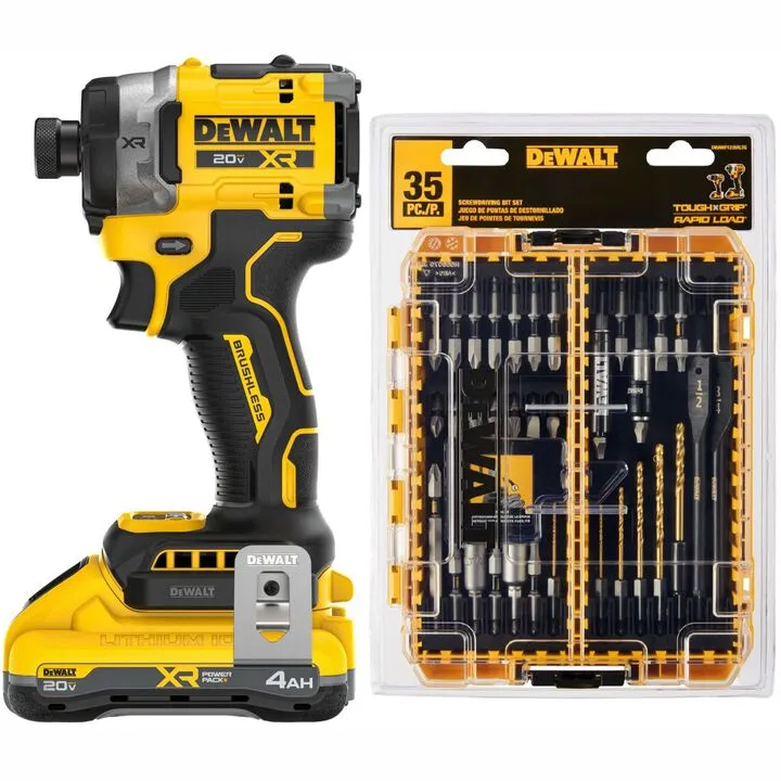 DEWALT 20V MAX XR 3-Speed High Torque 1/4 Inch Impact Driver Kit with Rapid Load Accessory Set & Toughcase+