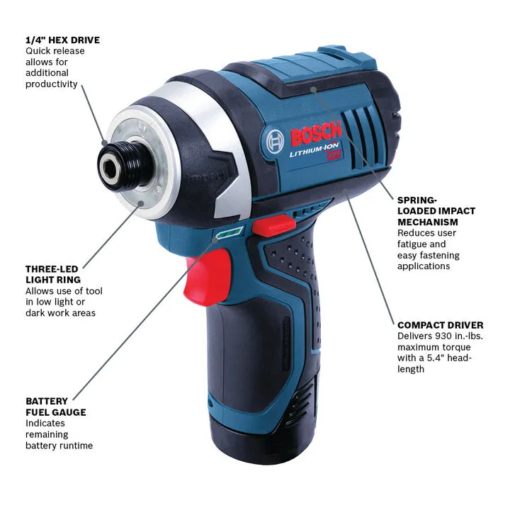 Bosch 12V Max Impact Driver Kit (Reconditioned) - Professional Grade Performance 3