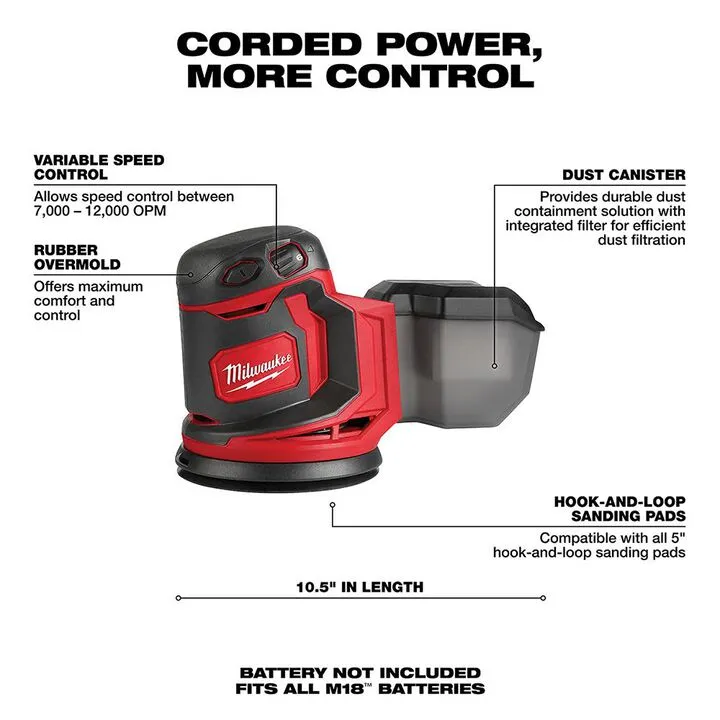 Milwaukee M18 Random Orbit Sander (Bare Tool) - Professional Performance 2