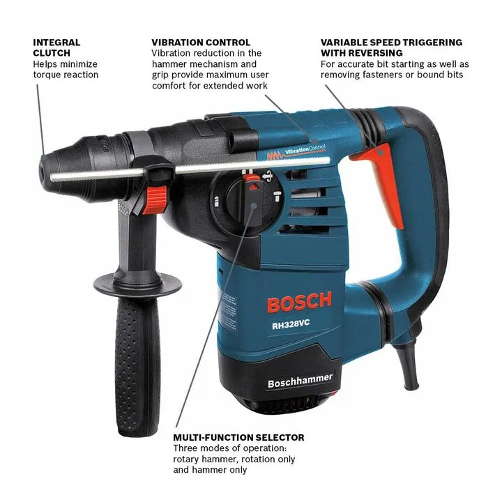Bosch 1-1/8 Inch SDS-plus Rotary Hammer - High-Performance Professional Masonry Tool 1
