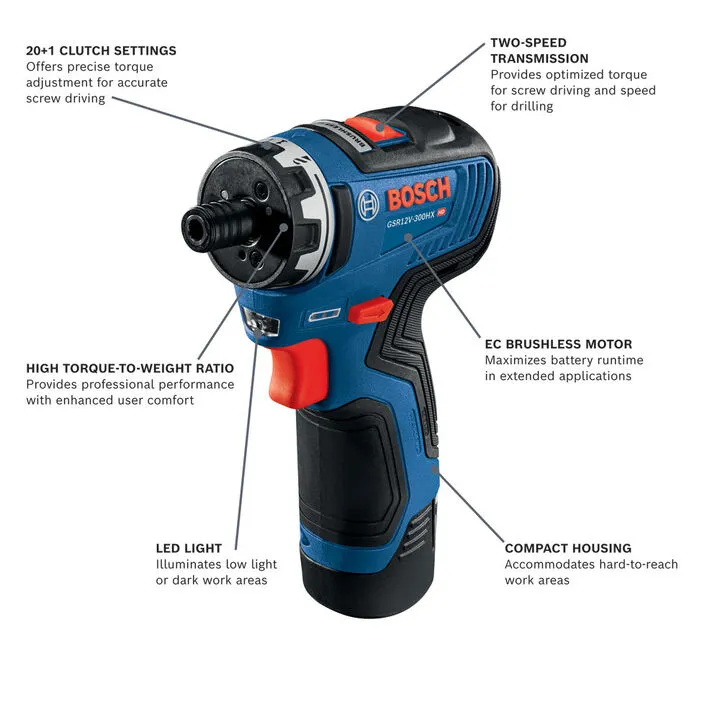Bosch 12V Max 1/4 Inch Hex Two-Speed Screwdriver Kit (Certified Reconditioned) 7