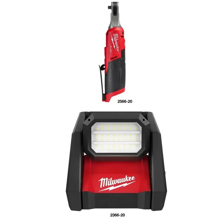 Milwaukee M12 FUEL 1/4 Inch Ratchet & M18 ROVER Dual Power Flood Light Bundle (Bare Tool) 1