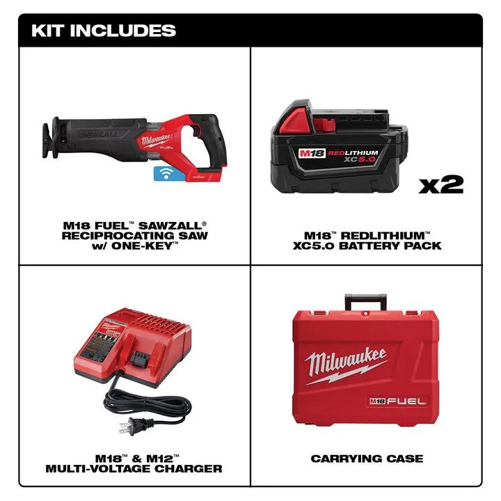 Milwaukee M18 FUEL SAWZALL Reciprocating Saw with ONE-KEY - 2 Battery XC5.0 Kit 1