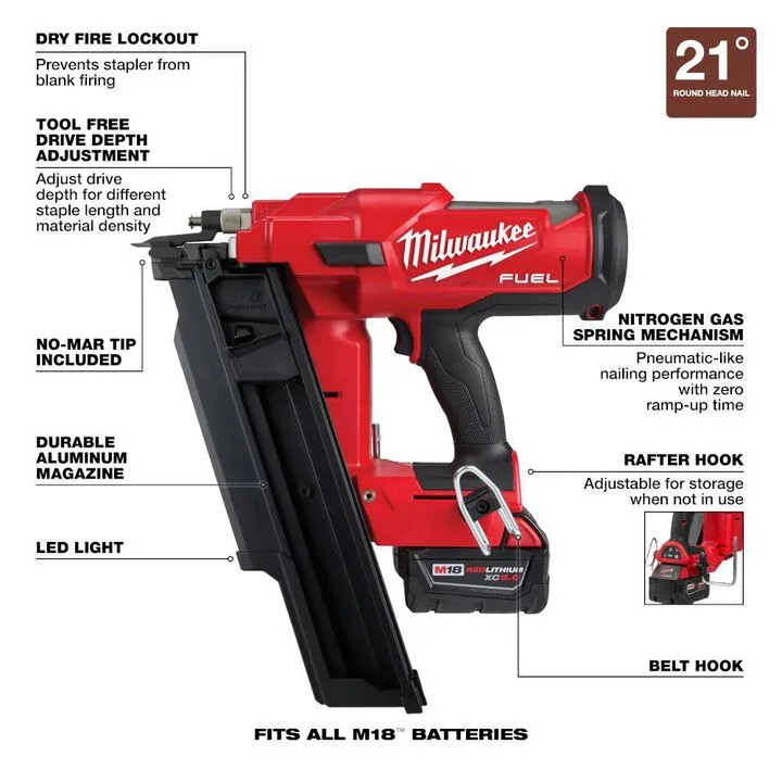 Milwaukee M18 FUEL 21 Degree Framing Nailer Kit - Professional Grade Cordless Power 4
