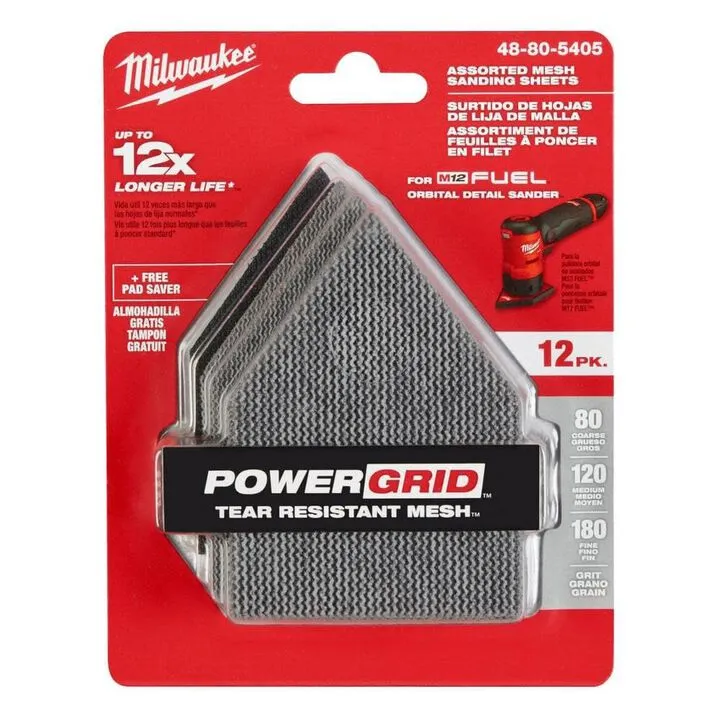 Milwaukee M12 Orbital Sander (Bare Tool) & 36-Piece Premium Mesh Sanding Sheet Bundle 7