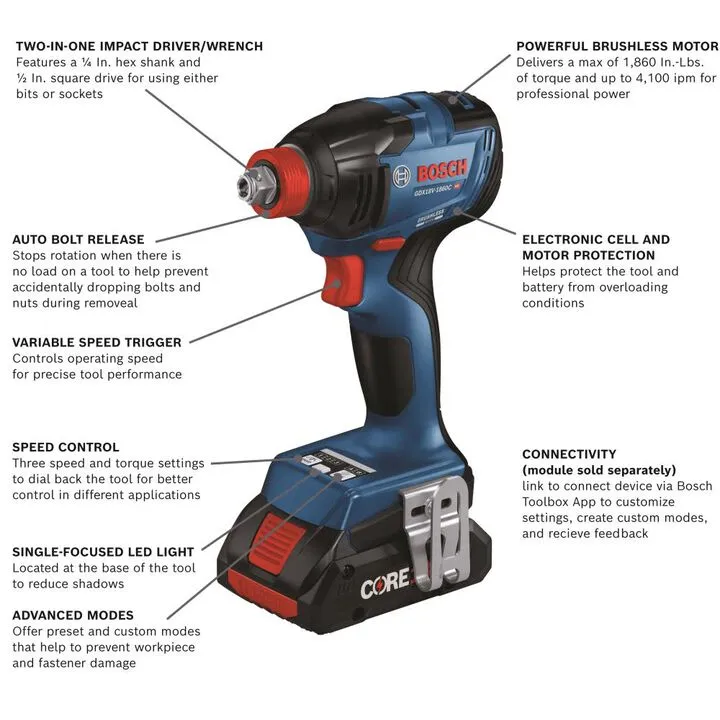 Bosch 18V Freak 2-in-1 Impact Driver Kit - Professional Brushless Performance 1