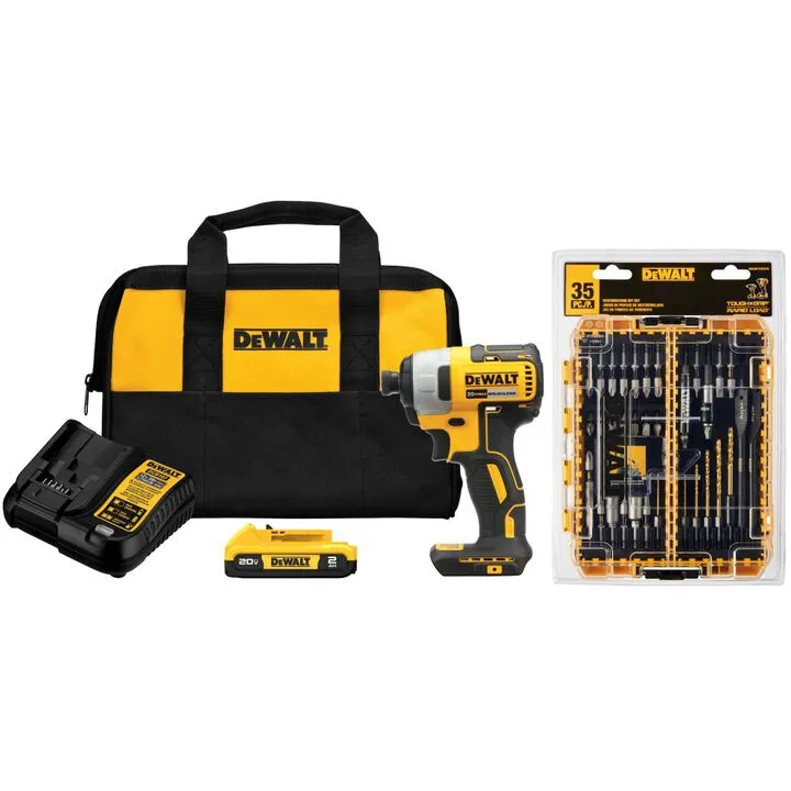 DEWALT 20V MAX Brushless Cordless 1/4 Inch Impact Driver Kit with Rapid Load Accessory Set & Toughcase+