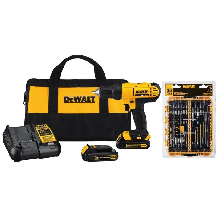 DEWALT 20V MAX Lithium Ion Compact Drill Driver Kit & Rapid Load Accessory Set with Toughcase+