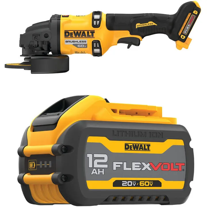 DEWALT 60V MAX Cordless Grinder & 20/60V MAX 12Ah Battery High-Capacity Bundle