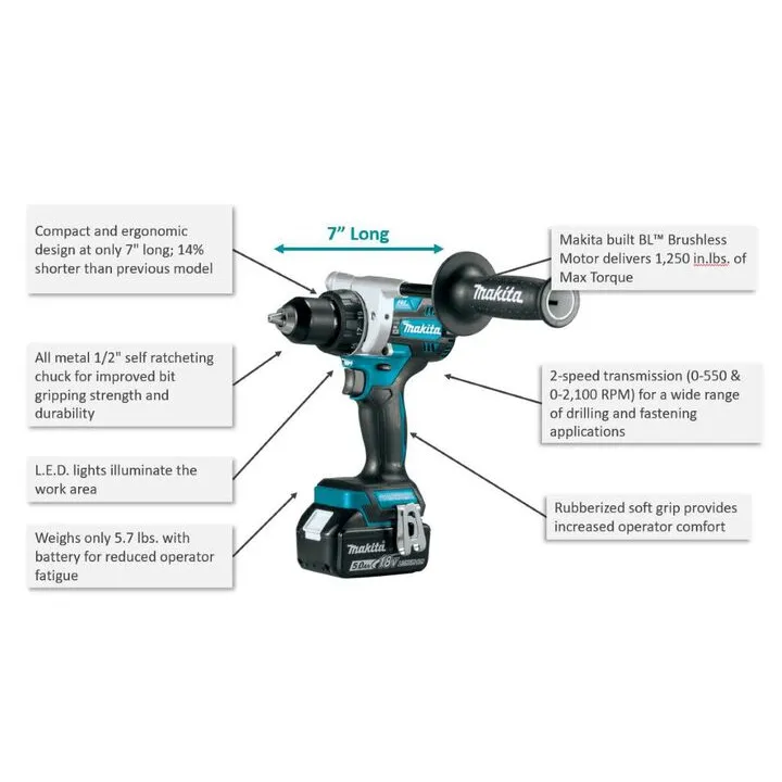 Makita 18V LXT Lithium-Ion 1/2in Driver Drill (Bare Tool) 1
