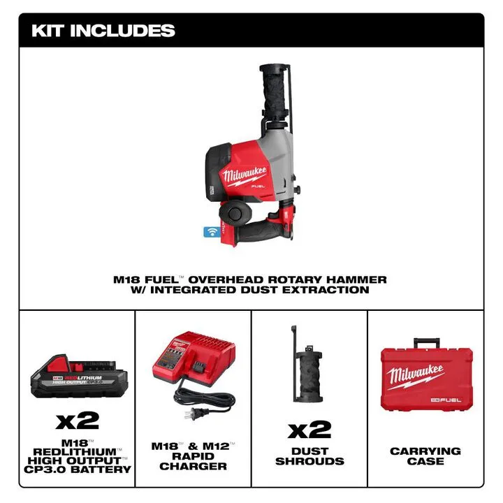 Milwaukee M18 FUEL Overhead Rotary Hammer with Integrated Dust Extraction - Certified Authentic 2