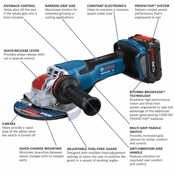 Bosch PROFACTOR 18V Spitfire 5-6in Angle Grinder X-LOCK Kit with 8Ah Performance Battery 2