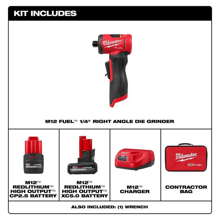 Milwaukee M12 FUEL 1/4 Inch Right Angle Die Grinder Kit - Precision Engineered for Light-Duty Fabrication 2