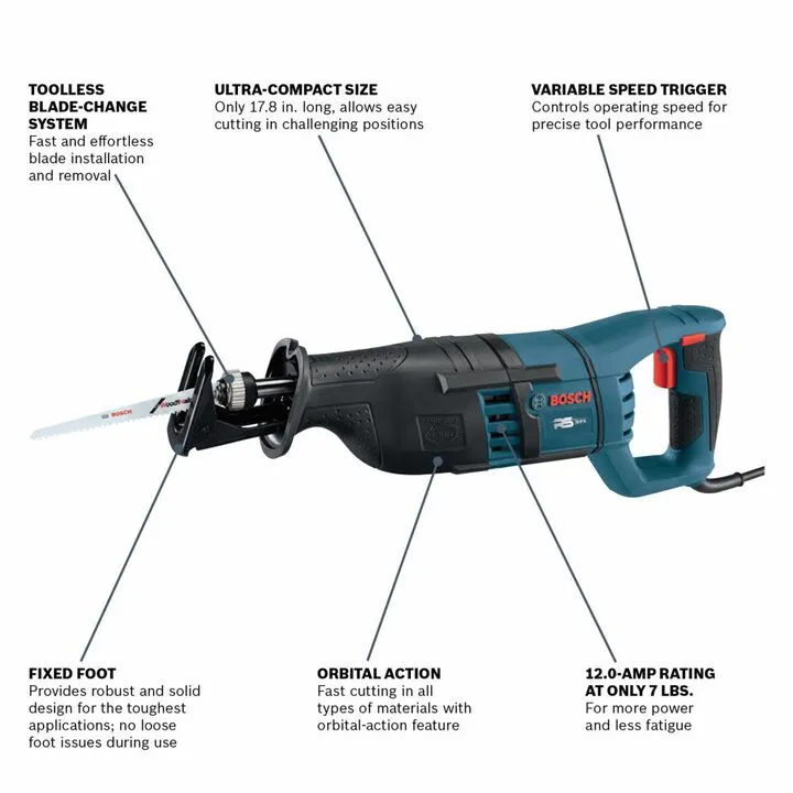 Bosch 1-Inch Stroke Compact Reciprocating Saw - High-Performance Cordless Precision 1
