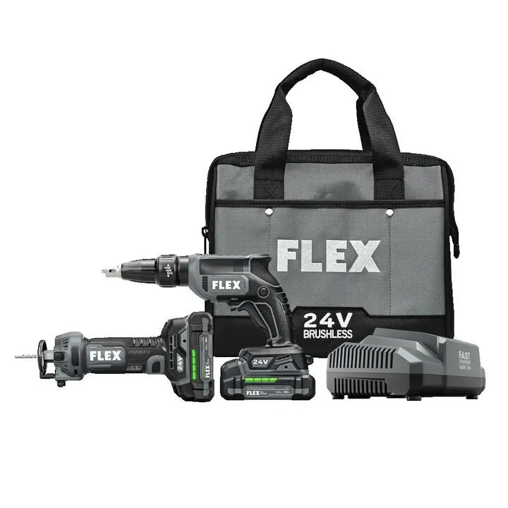 FLEX 24V 2-Tool Combo Kit: High-Performance Drywall Screw Gun & Cut-Out Tool 1
