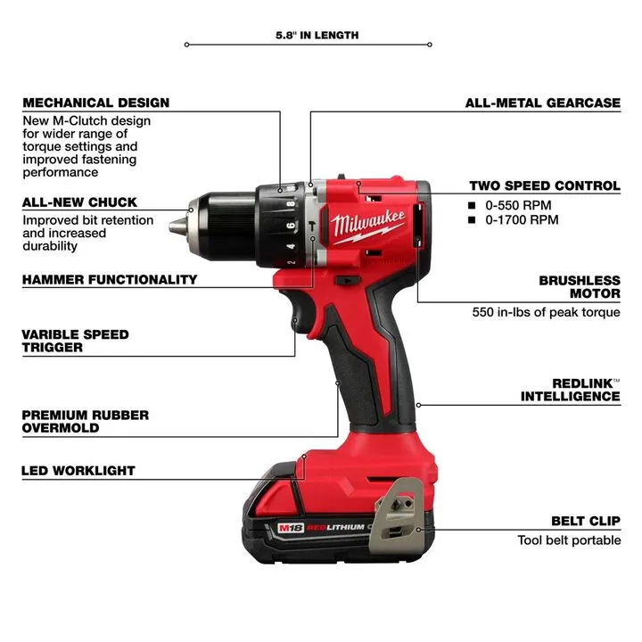 Milwaukee M18 Compact 1/2 in Hammer Drill/Driver Kit - Professional Performance Series 3