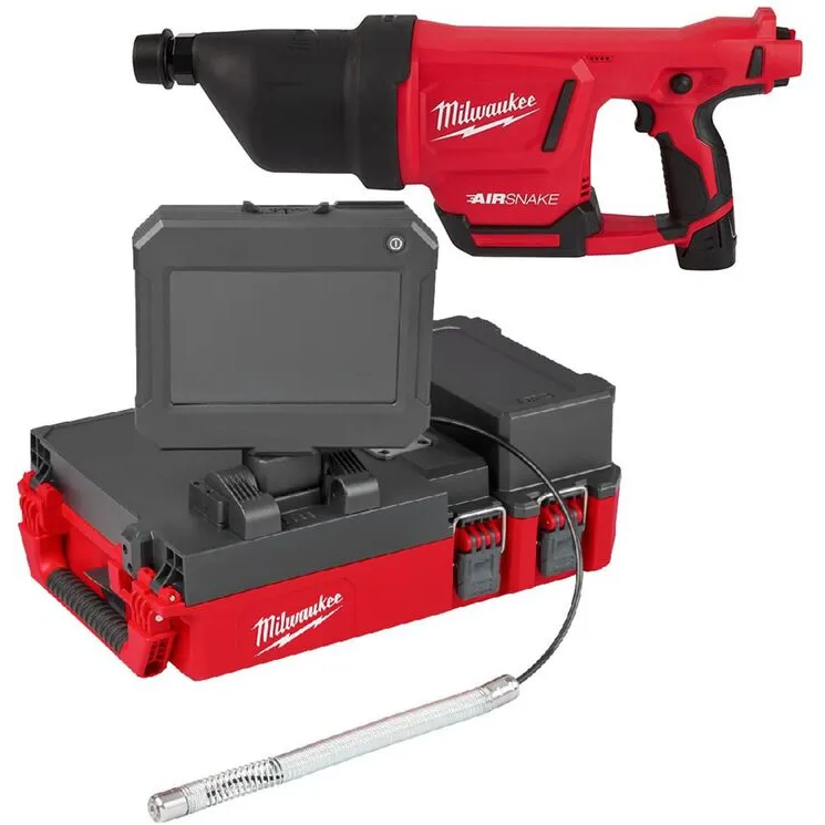 Milwaukee M12 75ft Drain Camera & AIRSNAKE Drain Cleaning Kit with PACKOUT Integration