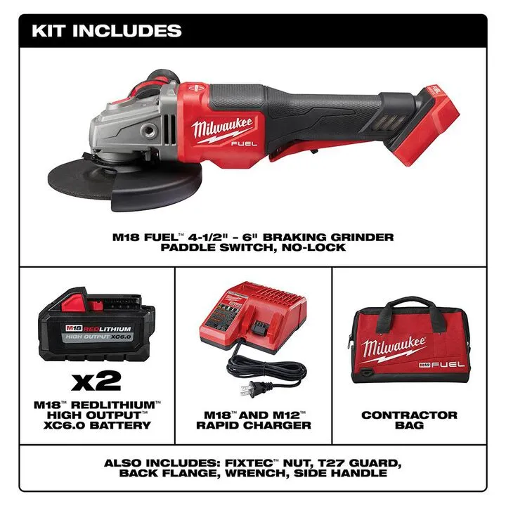 Milwaukee M18 FUEL 4.5-6 inch No-Lock Braking Grinder with Paddle Switch Kit 1